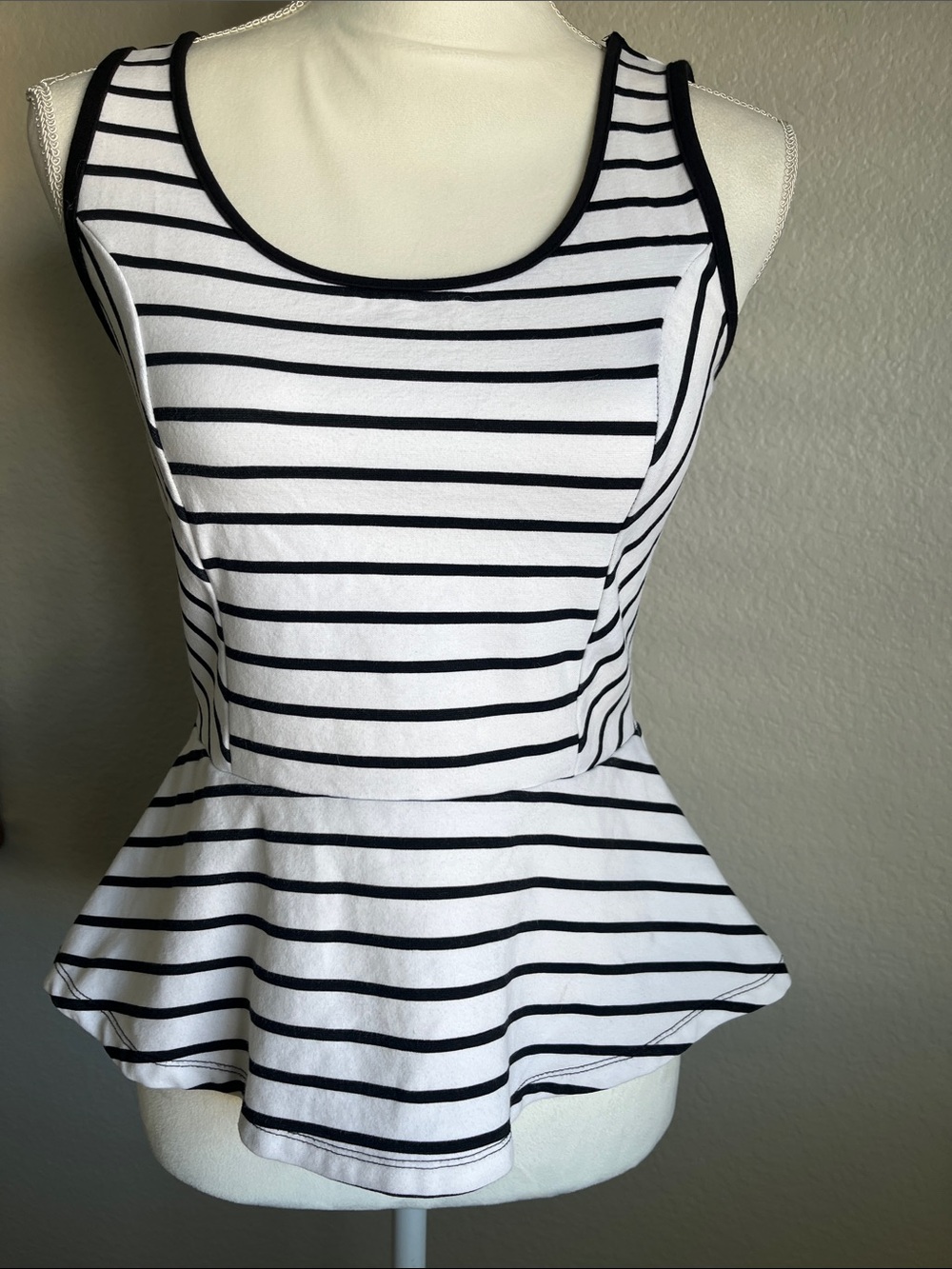 Ann Taylor Black & White Striped Peplum Tank